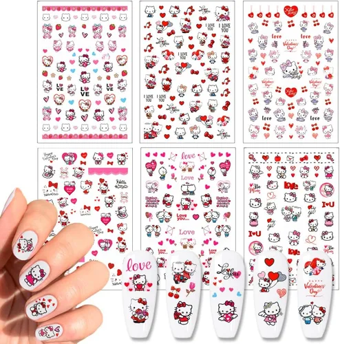 Miniatura 8 de Calcomanías de arte de uñas de San Valentín, calcomanías autoadhesivas 3D, diseño de corazón romántico, diseño de corazón romántico, calcomanías