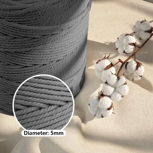 Miniatura 3 de ZUEXT - Cordón de algodón de macramé de 0.197 in x 328 yardas, cuerda trenzada natural hecha a mano gris claro, 4 hebras de cuerda de punto