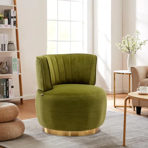 Miniatura 13 de Silla giratoria de 30 pulgadas, moderna y acogedora silla giratoria de barril de 360°, silla redonda de terciopelo, silla de lectura copetuda