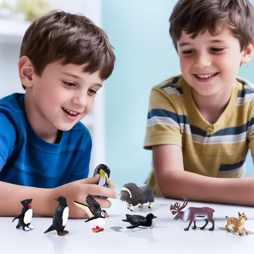 Miniatura 5 de SIENON Juego de 60 piezas de juguetes de animales árticos, mini figuras de animales de invierno con oso polar, pingüino, caribú, frailecillo, lince