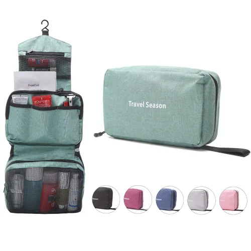 Miniatura 12 de Neceser colgante de lona Estuche de viaje compacto Organizador de cosméticos Kit de higiene de cuidado personal Bolsa de accesorios de baño