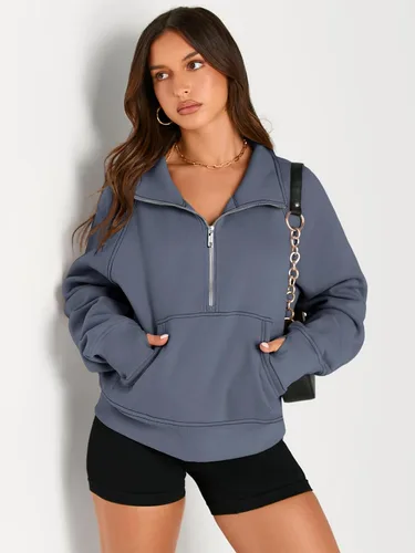 Miniatura 3 de AUTOMET Womens Sweatshirts Half Zip Cropped Pullover Fleece Quarter Zipper Hoodies Fall outfits Clothes Thumb Hole