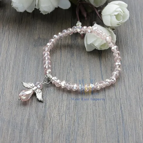 Miniatura 3 de WE Pulsera con dije de ángel de cristal rosa 12 piezas - Bautizo favor/Bautizo/Recuerdos de Bautizo/Quinceañera/Baby Shower, Cristal, cristal