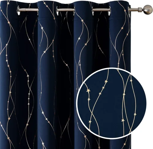 Miniatura 24 de SMILE WEAVER - Cortinas opacas azules para dormitorio de 72 pulgadas de largo, 2 paneles, diseño impreso, cortinas para oscurecer la habitación