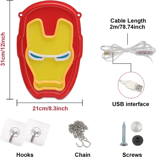 Miniatura 5 de Letreros de Neón para Videojuegos Letrero de Neón de Iron-Man Luces LED de Anime Gamer para Decoración de Pared de Cueva de Hombre Dormitorio