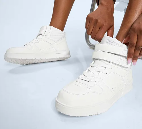 Miniatura 7 de LUCKY STEP Tenis de baloncesto de moda para mujer, botas de tobillo para caminar, zapatos de tenis con plataforma de gancho y bucle, zapatos