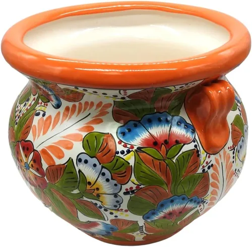 Miniatura 5 de Michoacana - Maceta mediana pintada a mano, para interiores y exteriores, multicolor Naranja
