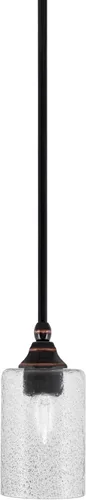 Miniatura 210 de Toltec Lighting Tallo Colgado Mini colgante, acabado de cobre negro, 3.5" cuadrado humo burbuja vidrio