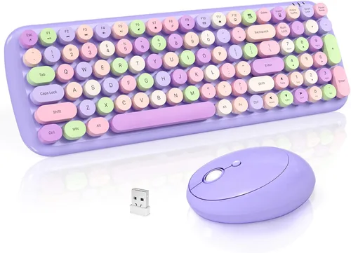 Miniatura 9 de Combo de teclado y mouse inalámbricos, teclado retro de tamaño completo de 2.4 GHz con teclado numérico y mouse inalámbrico para Negro azul