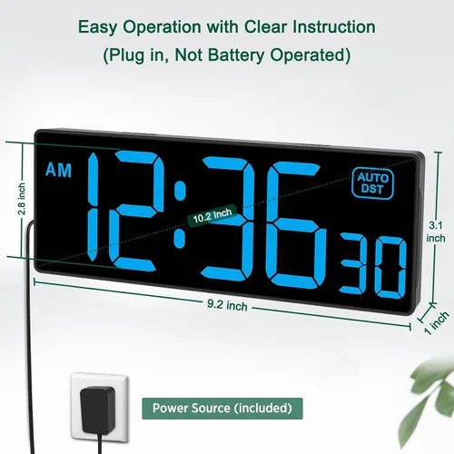 Miniatura 3 de Soobest Reloj de Pared LED Reloj Digital con Segundos, Enchufe Eléctrico en Reloj de Números Grandes 5 Atenuadores Montaje en Pared para Sala