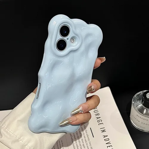 Miniatura 7 de XIZYO Funda para iPhone 13 de 6.1 pulgadas, bonito patrón de ondas, estético, 3D, rizado, ondulado, chapado en purpurina, para mujeres y niñas, Azul