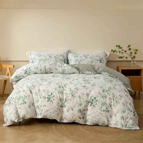 Miniatura 37 de OAITE - Juego de funda de edredón de 100% algodón con patrón de hojas, juego de ropa de cama suave que incluye 3 piezas