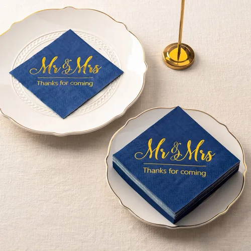 Miniatura 5 de Crisky Servilletas de boda Mr Mrs Bule - Servilletas doradas de postre para boda, ducha, compromiso, fiestas, 100 unidades, 3 capas