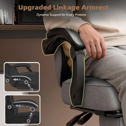 Miniatura 8 de Silla de juego Vonesse, silla de computadora de tela con cojín de resorte de bolsillo, silla de oficina con reposapiés y soporte lumbar de masaje