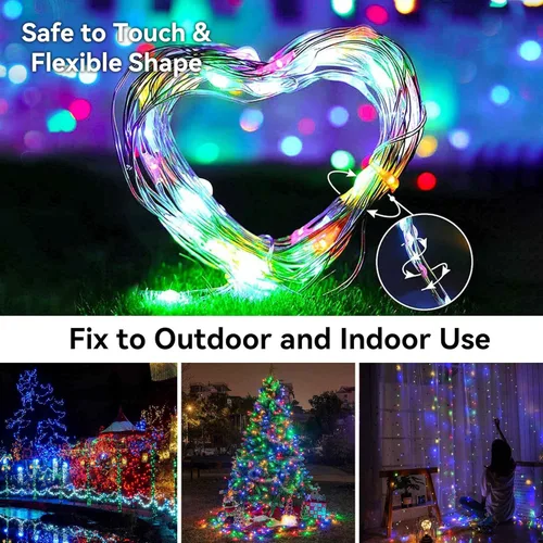 Miniatura 3 de Luces de Hadas Guirnalda de luces a pilas, paquete de 2 unidades, 100 LED, impermeable, alambre de cobre, luz de Navidad parpadeante