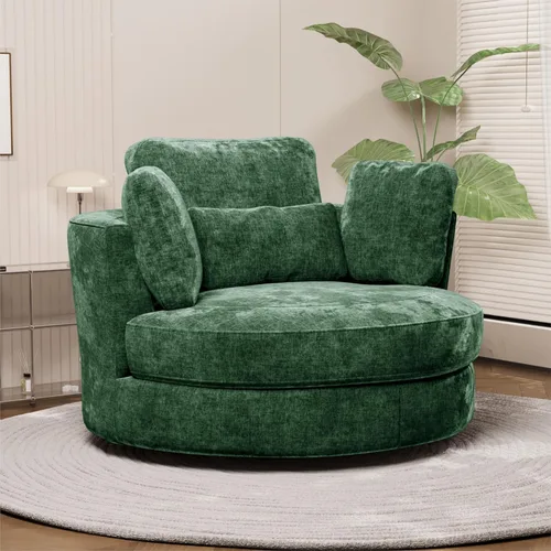 Miniatura 32 de Chifee & Vingol Silla decorativa giratoria de gran tamaño de 40.35 pulgadas, silla redonda tapizada de barril con almohadas, sillas giratorias