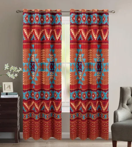 Austin - Juego de cortinas con aislamiento térmico rústico del suroeste de los nativos americanos nativos americanos con ojales, cortinas Austin