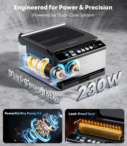 Miniatura 2 de DualCore CVS101 - Sellador al vacío de cámara para líquidos y Sous Vide, zonas de vacío dobles de 6L y abrazadera de bolsa extra ancha, 4 bombas