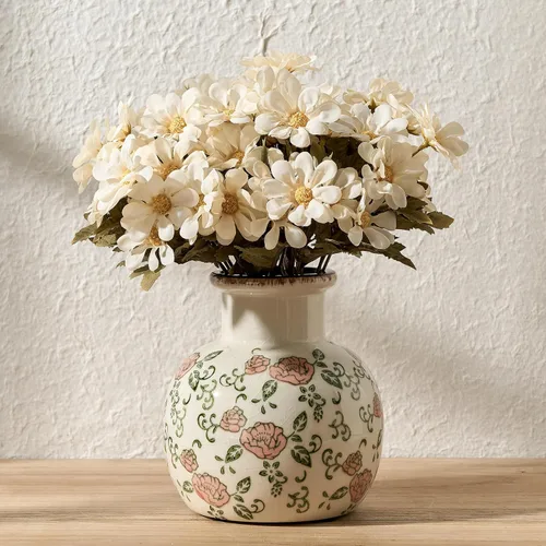 Miniatura 23 de SIDUCAL Jarrón Vintage Azul y Blanco Cerámica Chinoiserie Floral de 6 Pulgadas Jarrón Retro de Porcelana Azul y Blanca con Efecto Agrietado