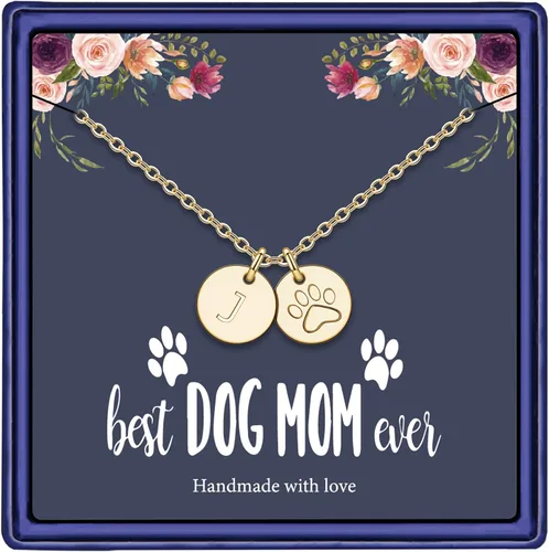 Collar chapado en oro de 14 quilates con dije de huella de perro y letra inicial para mujeres y niñas, collar de regalo para mamás y amantes de