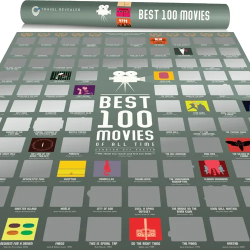 Póster de 100 mejores películas para rascar de Travel Revealer - La mejor lista de películas de todos los tiempos. Póster de película minimalista