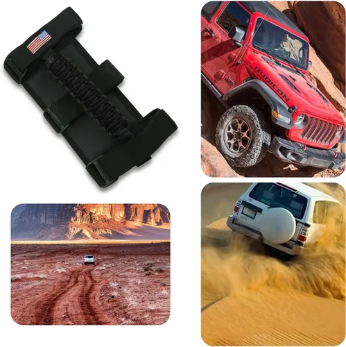 Miniatura 6 de Accesorios para Jeep Bandera de EE.UU. Mango de Agarre para Barra Antivuelco Compatible con Jeep Wrangler YJ TJ JK JKU JL JLU y Gladiator JT Negro