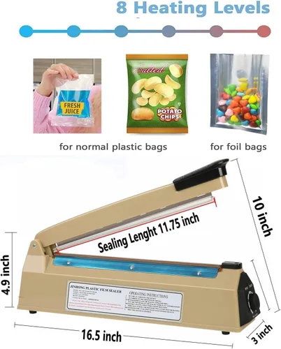 Miniatura 3 de Sellador térmico manual de 12 pulgadas por impulso, sellador de bolsas, máquina de sellado, sellador de bolsas de polietileno, sellador térmico
