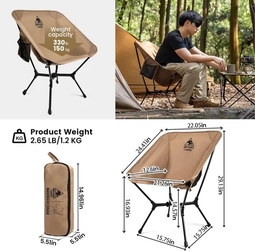 Miniatura 5 de ONETIGRIS OasisFlex Silla de camping, silla portátil con bolsa de transporte, ideal para camping, playa, picnic, parque, césped, deportes y eventos