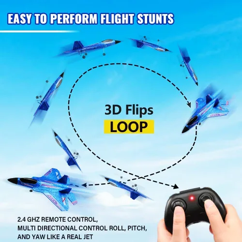 Miniatura 6 de Avión RC azul para niños Upgrade F-22 Raptor Fighter RC Avión de control remoto Juguetes de avión RC 2.4 GHZ Smart Estabilizador de giro de 6 ejes