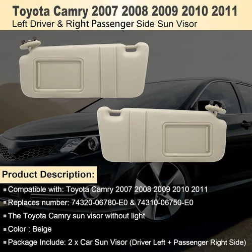 Miniatura 2 de NHILES Visera solar del lado izquierdo del conductor y del lado derecho del pasajero compatible con Toyota Camry sin luz 2007 2008 2009 2010 2011