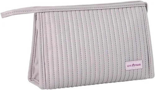 Miniatura 3 de Bolsa de maquillaje para mujer, bolsa grande con cremallera para uso diario, bolsa de cosméticos de piel sintética, bolsa de cuidado de la piel