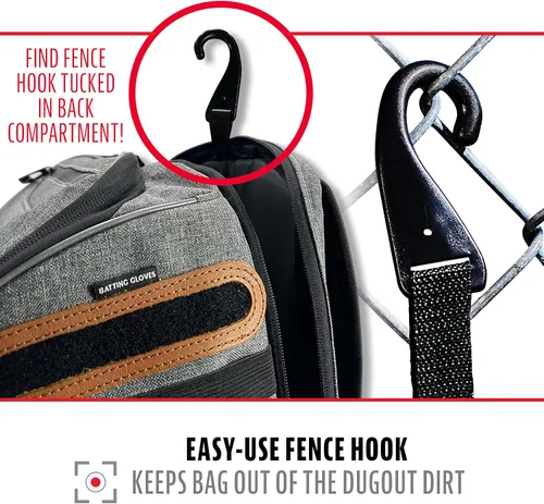 Miniatura 9 de Franklin Sports Mochilas para béisbol y sóftbol + MLB + USA Softball - Bolsas de equipo para béisbol + sóftbol rápido - Mochilas para bates, Gris