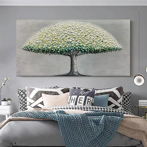 Miniatura 17 de Yotree Pintura de árbol, 24 x 48 pulgadas, óleo sobre lienzo, arte abstracto, enmarcado, pintado a mano, moderno, unisex, interior, sala de estar