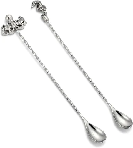 Miniatura 13 de Homestia Cuchara de cóctel dorada de acero inoxidable de 12 pulgadas con mango de oso elefante, perfecta para mezclar y colocar bebidas en tazas