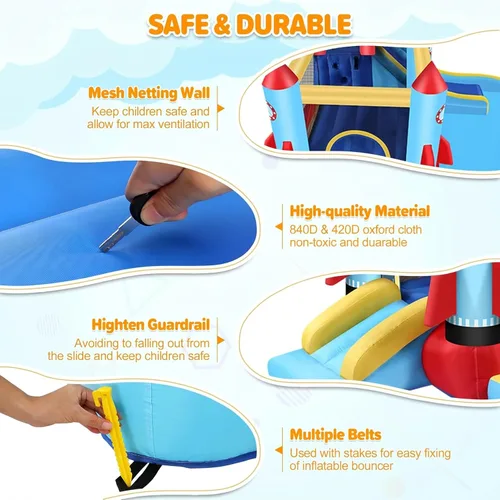 Miniatura 6 de Casa inflable de rebote con tobogán acuático, 12 en 1, tobogán acuático inflable con piscina de salpicaduras, aro de baloncesto, pistola de agua