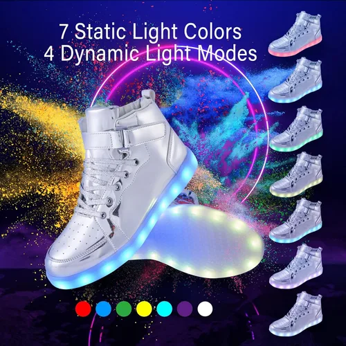 Miniatura 2 de Zapatos con luz LED para niños, tenis de caña alta para niños y niñas, zapatos de baile hip-hop para Halloween, fiesta de Navidad con carga USB