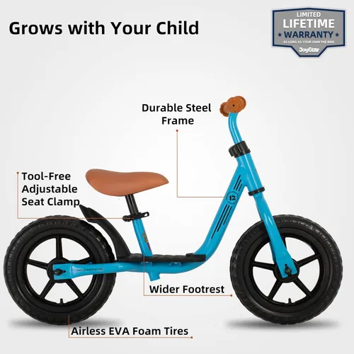 Miniatura 2 de Joystar Bicicleta de equilibrio de 10 y 12 pulgadas para niñas y niños, de 18 meses a 5 años, bicicleta para niños con reposapiés y altura de Azul