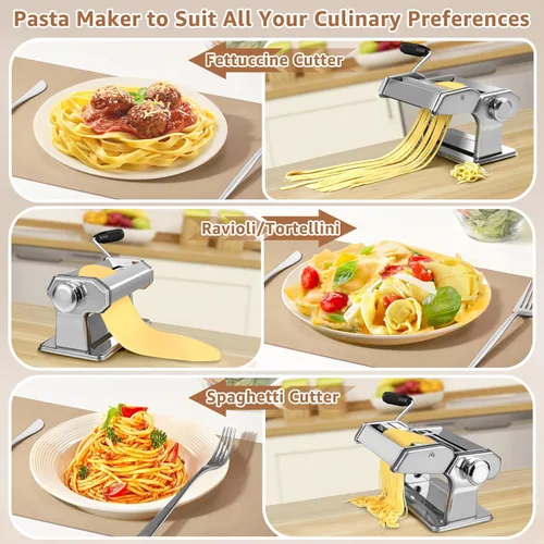 Miniatura 5 de Máquina para hacer pasta, rodillo de pasta con 7 ajustes de grosor y cortador 2 en 1, máquina de pasta de acero inoxidable para espaguetis