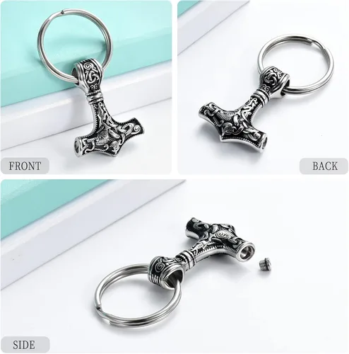 Miniatura 3 de shajwo Mjolnir Thors - Collar de urna de martillo para cenizas para hombres, celta, nórdico, vikingo, joyería de cremación para mujer, recuerdo