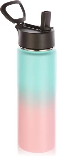 Volhoply Botellas de agua aisladas de 22 onzas con tapa con pajilla, botella deportiva de acero inoxidable con asa, tazas de agua de viaje de metal