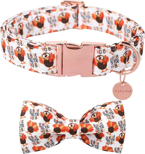 Collar de Perro de Acción de Gracias con Pajarita, Pajarita de Algodón con Diseño de Pavo para Cachorra Hembra o Gato, Collar de Pajarita de Otoño