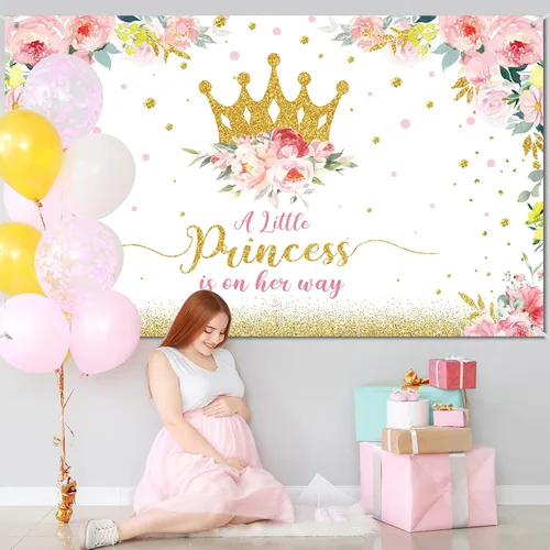 Miniatura 5 de Tatuo Telón de fondo de baby shower de 6 x 3.6 pies, decoración de fiesta de baby shower de princesa para niñas, pancarta de fiesta de flores rosas