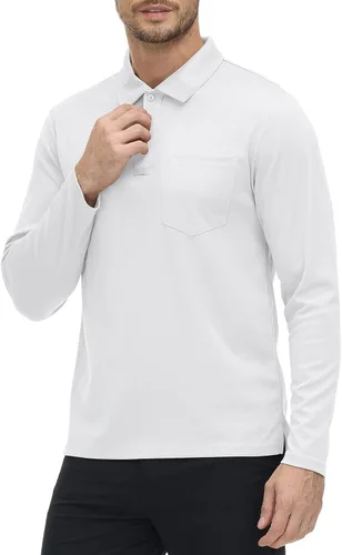 Miniatura 2 de Rdruko Polo para hombre con bolsillo de manga larga de secado rápido para golf al aire libre con cuello