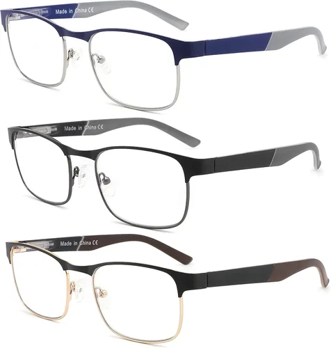 Lentes de lectura con luz azul para hombres y mujeres, lectores de marco completo de metal ligero, antifatiga ocular, deslumbramiento de