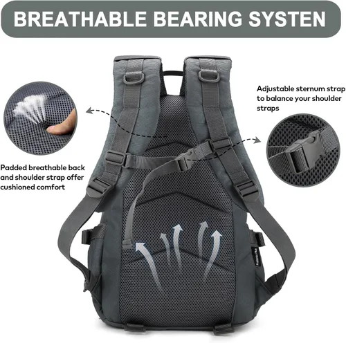 Miniatura 2 de Mochila táctica pequeña de 25 litros para senderismo, camping, senderismo, caza, paquete Molle para hombres y mujeres, gris