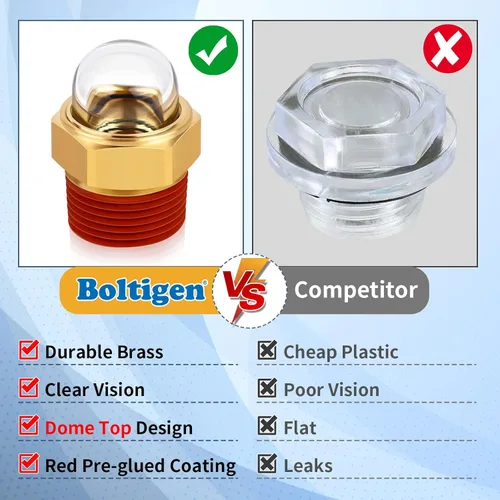 Miniatura 3 de Boltigen Cristal de visión de repuesto para compresor de aire, visor de aceite de 1 pulgada con cúpula transparente, enchufe de visión de nivel