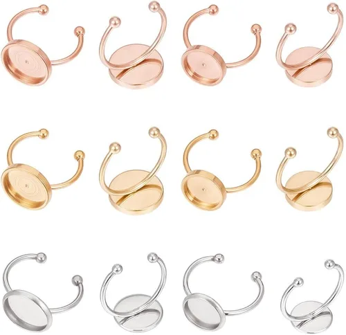 Miniatura 10 de UNICRAFTALE 16pcs 2 colores 6/0.315 in anillo ajustable en blanco almohadilla de acero inoxidable anillo ajustes Cabujón Base Bisel bandeja