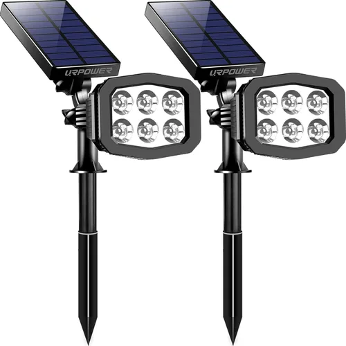 URPOWER Luces solares para exteriores, focos solares ajustables para exteriores, focos solares 2 en 1, impermeables, luces solares para paisaje, luz