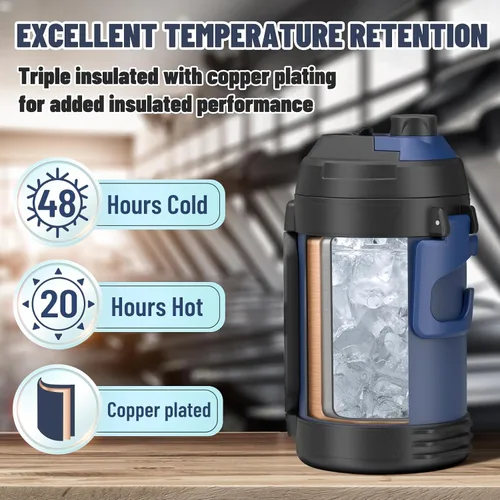 Miniatura 2 de Zukro Jarra de agua de 1 galón, botella de agua grande con aislamiento de triple pared de un galón con popote y boquilla, mantiene el frío 48 horas