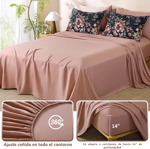 Miniatura 6 de Juego de edredón tamaño Queen, 7 piezas, juego de edredón floral negro y rosa, juego de ropa de cama en una bolsa tamaño Queen con patrón de flores